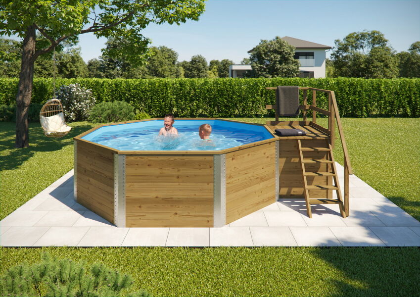 WEKA Massivholzpool 593 B Gr.1, Sparset  inkl. Sandfilteranlage und Technikraum, 45mm KDI Blockbohle