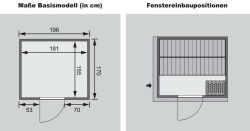 Saunahaus MARA 6, 506 x 386 cm, 44mm Wandbohlen, RAL 7042 verkehrsgrau lackiert, Alufenster und -türen, inkl. Karibu Sauna SODIN (SET)