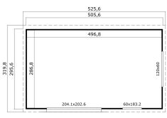 Saunahaus NOVA 3, 506 x 296 cm, 44mm Wandbohlen, unbehandelt, Alu-Schiebetür, inkl. Karibu Sauna JARIN (SET)