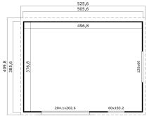 Saunahaus NOVA 4, 506 x 386 cm, 44mm Wandbohlen, unbehandelt, Alu-Schiebetür, inkl. Karibu Sauna SODIN (SET)
