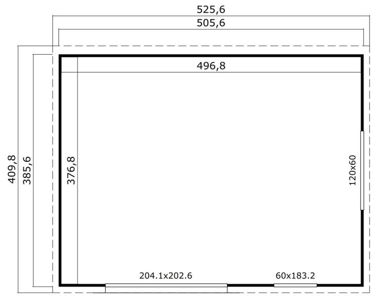 Saunahaus NOVA 4, 506 x 386 cm, 44mm Wandbohlen, RAL 7042 verkehrsgrau lackiert, Alu-Schiebetür, inkl. Karibu Sauna SIIRIN (SET)