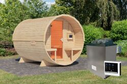 Karibu Sauna FASSSAUNA 2 - SAUNAFASS 2 / Ofen 9 KW externe Strg easy / naturbelassen