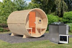 Karibu Sauna FASSSAUNA 2 - SAUNAFASS 2 / Ofen 9 KW Bio externe Strg easy / naturbelassen