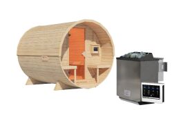Karibu Sauna FASSSAUNA 2 - SAUNAFASS 2 / Ofen 9 KW Bio externe Strg easy / naturbelassen