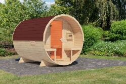 Karibu Sauna FASSSAUNA 2 - SAUNAFASS 2 / ohne Ofen / inkl. Schindeln rot / naturbelassen