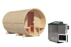 Karibu Sauna FASSSAUNA 3 - SAUNAFASS 3 / Ofen 9 KW Bio externe Strg easy / naturbelassen