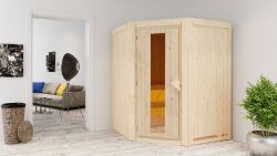 Sauna LARIN (Eckeinstieg) / Holztür / kein Dachkranz / Ofen 9 KW externe Strg easy