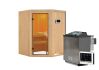 Sauna LARIN (Eckeinstieg) / bronzierte Tür / kein Dachkranz / Ofen 9 kW Bio externe Strg easy
