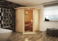 Sauna LARIN (Eckeinstieg) / bronzierte Tür / inkl. Dachkranz / ohne Ofen