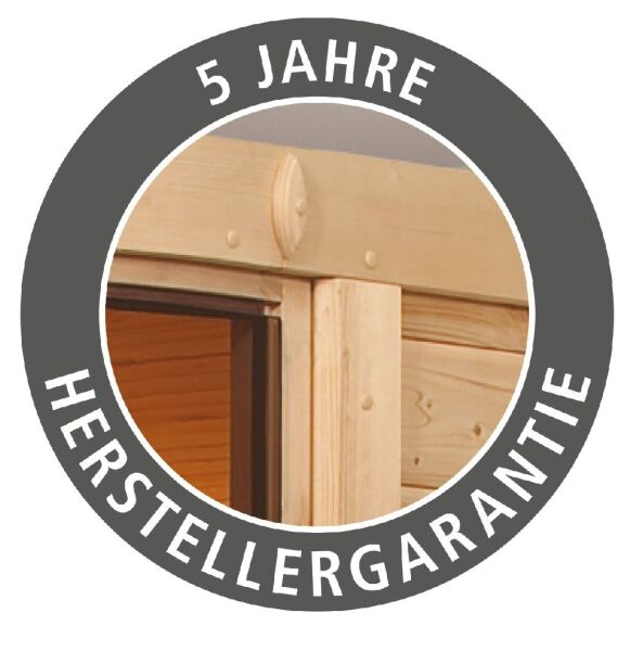 Sauna LARIN (Eckeinstieg) / bronzierte Tür / inkl. Dachkranz / Ofen 9 kW integr. Strg