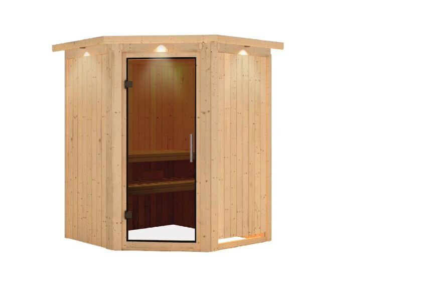 Sauna LARIN (Eckeinstieg) / graphit Tür / inkl. Dachkranz / ohne Ofen