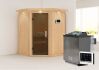 Sauna LARIN (Eckeinstieg) / graphit Tür / inkl. Dachkranz / Ofen 9 kW Bio externe Strg easy