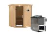 Sauna LARIN (Eckeinstieg) / graphit Tür / inkl. Dachkranz / Ofen 9 kW Bio externe Strg easy