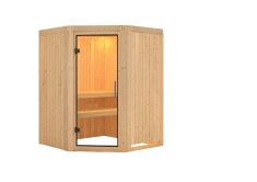 Sauna LARIN (Eckeinstieg) / klarglas Tür / kein Dachkranz / ohne Ofen