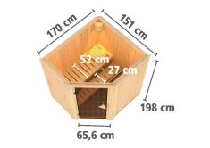 Sauna TAURIN (Eckeinstieg) / Holztür / kein Dachkranz / Ofen 9 kW integr. Strg