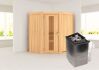 Sauna TAURIN (Eckeinstieg) / Holztür / kein Dachkranz / Ofen 9 kW integr. Strg