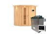 Sauna TAURIN (Eckeinstieg) / Holztür / inkl. Dachkranz / Ofen 9 KW externe Strg easy