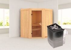Sauna TAURIN (Eckeinstieg) / bronzierte Tür / kein Dachkranz / Ofen 9 kW integr. Strg