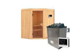 Sauna TAURIN (Eckeinstieg) / bronzierte Tür / kein Dachkranz / Ofen 9 KW externe Strg easy