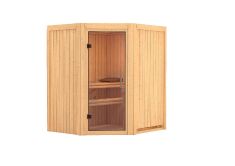 Sauna TAURIN (Eckeinstieg) / klarglas Tür / kein Dachkranz / ohne Ofen
