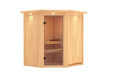 Sauna TAURIN (Eckeinstieg) / klarglas Tür / inkl. Dachkranz / ohne Ofen