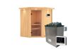 Sauna TAURIN (Eckeinstieg) / klarglas Tür / inkl. Dachkranz / Ofen 9 KW externe Strg easy