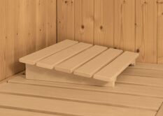 Sauna TAURIN (Eckeinstieg) / klarglas Tür / inkl. Dachkranz / Ofen 9 kW Bio externe Strg easy