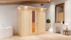 Sauna VARIADO (Fronteinstieg) / Holztür / inkl. Dachkranz / Ofen 9 kW Biokombi  externe Strg easy