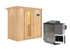 Sauna VARIADO (Fronteinstieg) / Holztür / inkl. Dachkranz / Ofen 9 kW Biokombi  externe Strg easy
