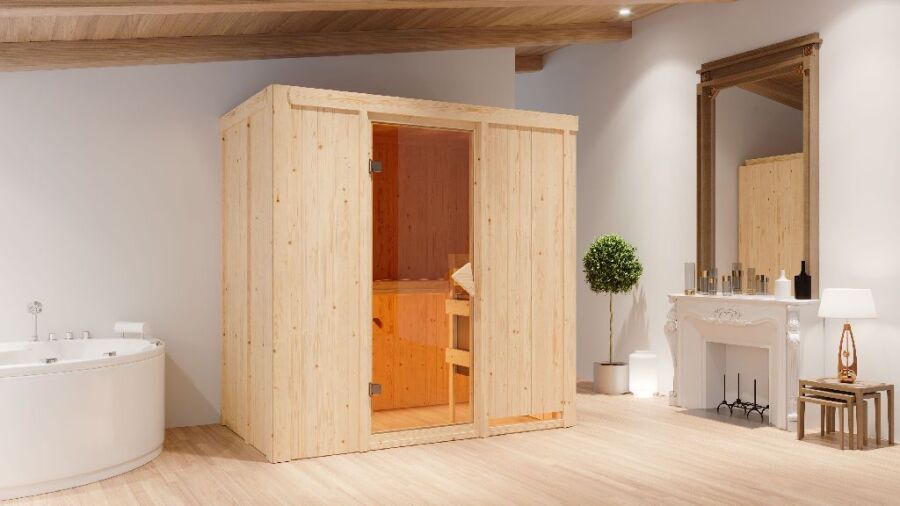 Sauna VARIADO (Fronteinstieg) / bronzierte Tür / kein Dachkranz / ohne Ofen