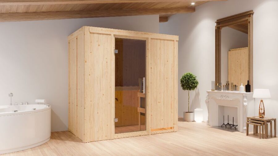 Sauna VARIADO (Fronteinstieg) / graphit Tür / kein Dachkranz / ohne Ofen