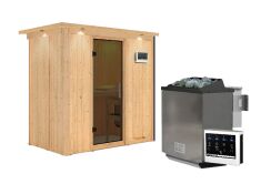 Sauna VARIADO (Fronteinstieg) / graphit Tür / inkl. Dachkranz / Ofen 9 kW Biokombi  externe Strg easy