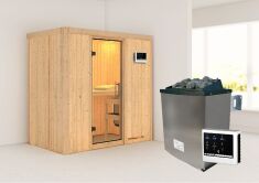 Sauna VARIADO (Fronteinstieg) / klarglas Tür / kein Dachkranz / Ofen 9 kW externe Strg easy