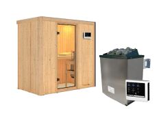 Sauna VARIADO (Fronteinstieg) / klarglas Tür / kein Dachkranz / Ofen 9 kW externe Strg easy