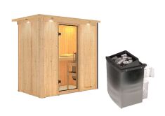 Sauna VARIADO (Fronteinstieg) / klarglas Tür / inkl. Dachkranz / Ofen 9 kW integr. Strg