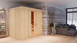 Sauna BODIN (Fronteinstieg) / Holztür / kein Dachkranz / Ofen 9 kW integr. Strg