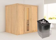 Sauna BODIN (Fronteinstieg) / Holztür / kein Dachkranz / Ofen 9 kW integr. Strg