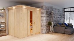 Sauna BODIN (Fronteinstieg) / Holztür / inkl. Dachkranz / Ofen 9 kW integr. Strg