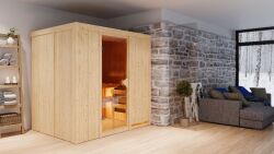 Sauna BODIN (Fronteinstieg) / bronzierte Tür / kein Dachkranz / Ofen 9 KW externe Strg easy