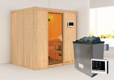 Sauna BODIN (Fronteinstieg) / bronzierte Tür / kein Dachkranz / Ofen 9 KW externe Strg easy