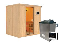 Sauna BODIN (Fronteinstieg) / bronzierte Tür / kein Dachkranz / Ofen 9 KW externe Strg easy
