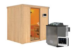 Sauna BODIN (Fronteinstieg) / bronzierte Tür / kein Dachkranz / Ofen 9 kW Bio externe Strg easy