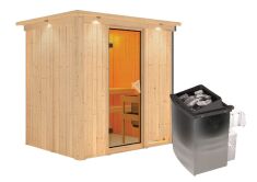 Sauna BODIN (Fronteinstieg) / bronzierte Tür / inkl. Dachkranz / Ofen 9 kW integr. Strg