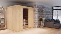 Sauna BODIN (Fronteinstieg) / graphit Tür / kein Dachkranz / Ofen 9 KW externe Strg easy