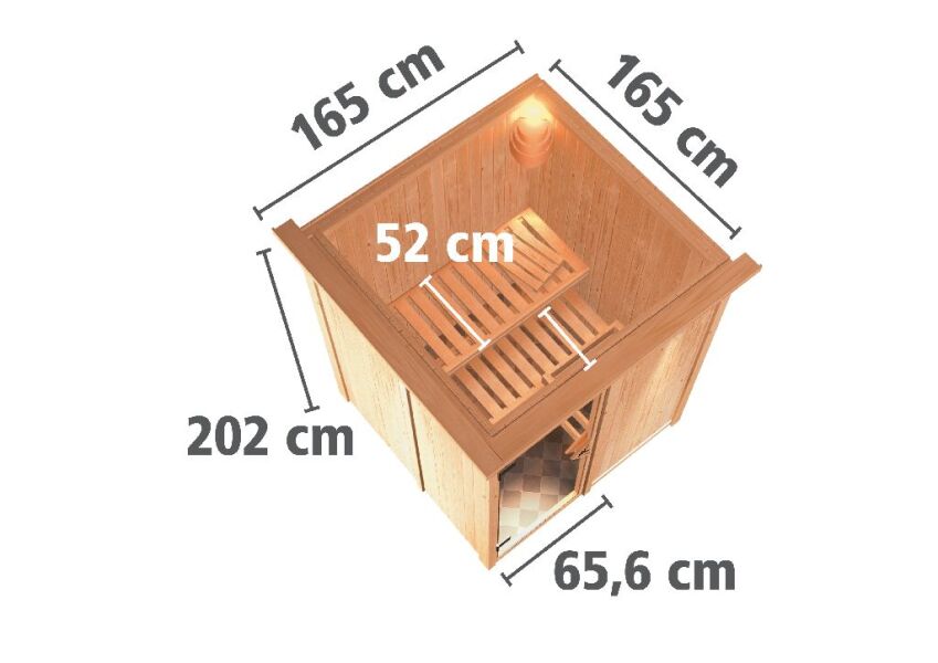 Sauna BODIN (Fronteinstieg) / graphit Tür / inkl. Dachkranz / Ofen 9 KW externe Strg easy