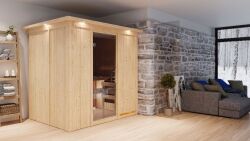Sauna BODIN (Fronteinstieg) / graphit Tür / inkl. Dachkranz / Ofen 9 KW externe Strg easy