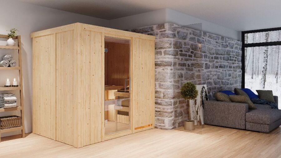 Sauna BODIN (Fronteinstieg) / klarglas Tür / kein Dachkranz / ohne Ofen