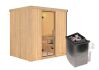 Sauna BODIN (Fronteinstieg) / klarglas Tür / kein Dachkranz / Ofen 9 kW integr. Strg