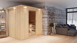 Sauna BODIN (Fronteinstieg) / klarglas Tür / inkl. Dachkranz / Ofen 9 KW externe Strg easy