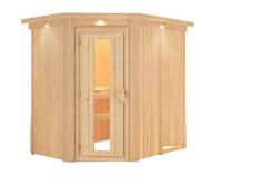 Sauna CARIN (Eckeinstieg) / Holztür / inkl. Dachkranz / ohne Ofen